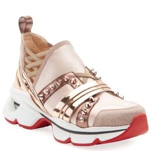 Christian Louboutin Satin Metallic Glitter Studded 123 Run Flat sneaker 38.5